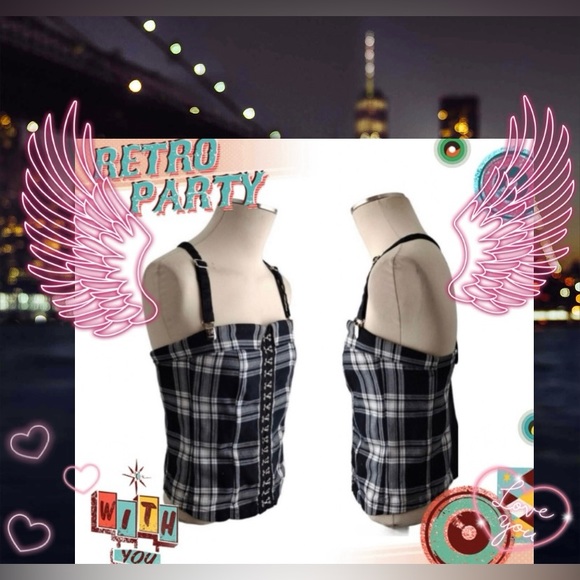 Tripp Nyc black & white plaid print schoolgirl corset & skirt set - Picture 7 of 17